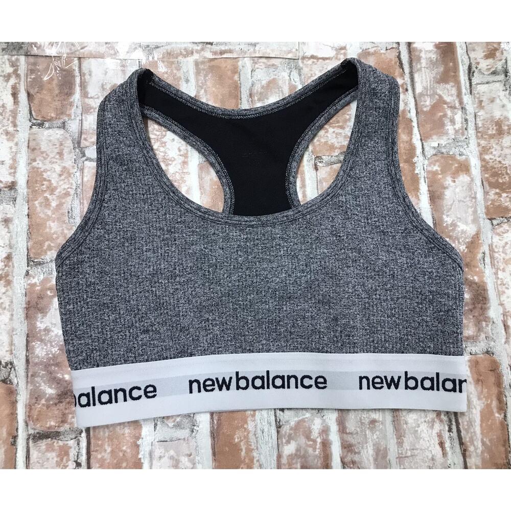 New Balance Sports Bra sm Ribbed non padded Racerback Stretch Gray Gym Active